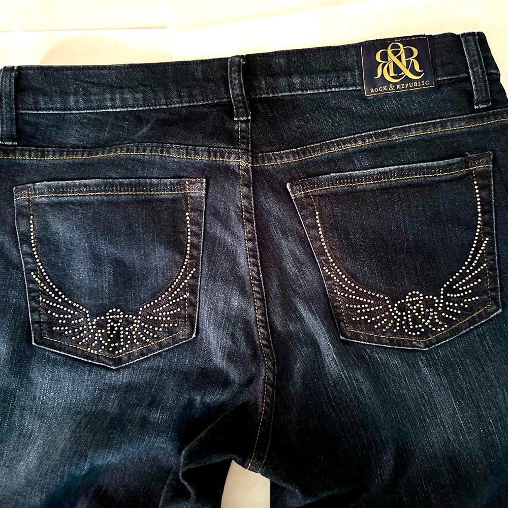 Rock & Republic Women's Dark Wash Jeans with Studded Back Pockets
